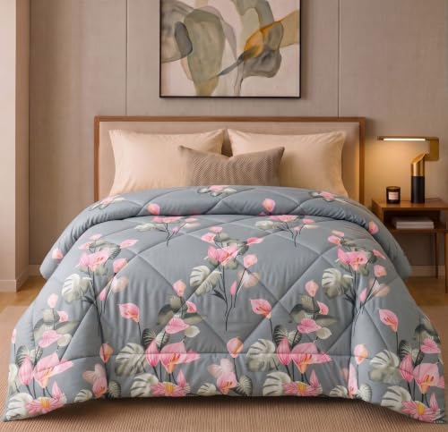 Image of HOMEKART 220 GSM Reversible Microfiber AC Comforter /Duvets for Mild Winter | All Season King Size 3 Layered Quilted Blanket for Double Bed (220 cm x 240 cm,Floral
