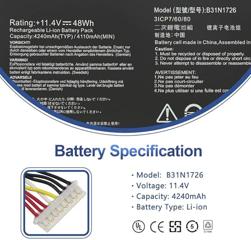 Image of WeFly B31N1726 Laptop Battery Compatible for Asus FX80 FX86 TUF FX504 FX504GE FX504GM FX505 FX505DD FX505DT FX505DY FX505GE FX505GD FX505GM A15 FA506IU A17 FA706II Series B31BnEH B31Bn91 A41LK9H