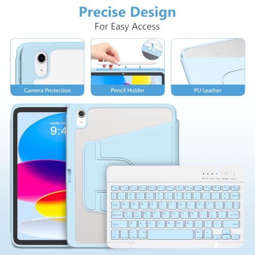 Image of besky Keyboard Case for iPad A16 11th /10th Gen 11 /10.9 Inch, 360 Rotatable | Detachable Keyboard with Magnetic Cover & Pencil Holder, Compatible with iPad 11 2025 and iPad 10 2022, Light Blue
