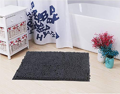 Bathroom Rug Mat 17" X 24" Dark Grey Luxury Chenille Bath Mat Super Absorbent Bath Rug Machine Washable Perfect Plush Carpet For Shower, Bath Room, Bedroom And Kitchen (17" X 24", Dark Gray) #TOP4
