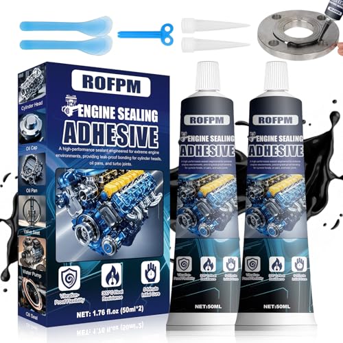 ROFPM 2 * 50ML Dichtmasse Motor Schwarz, Hitze und Ölbeständig, +300°C Hochtemperatur Silikon Reparatur Dichtung, Zylinderkopfdichtung Dichtmittel, Flüssig Motorblock Getriebe Auto Dichtung Ölwanne