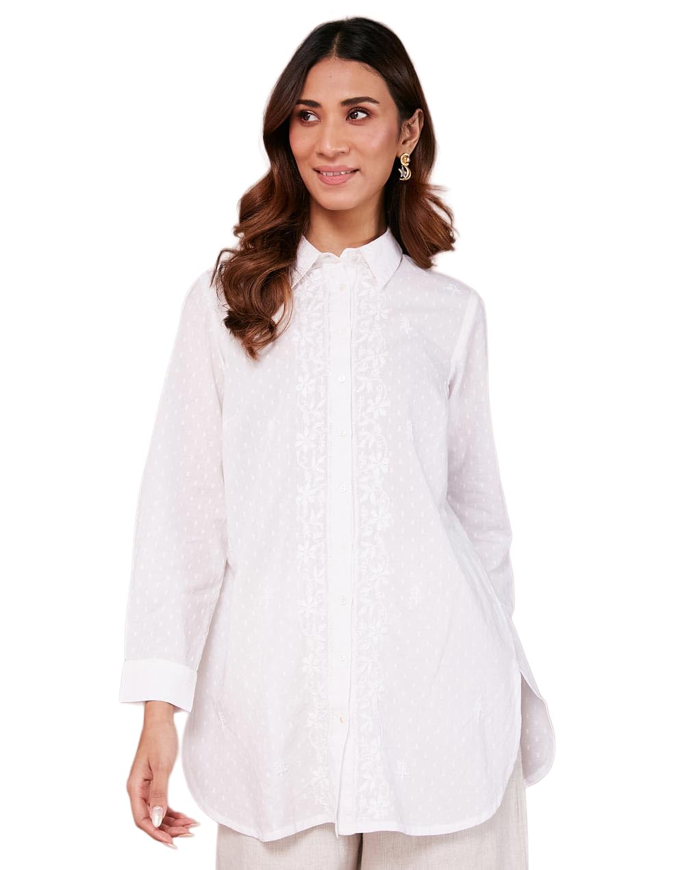 fabindia White Cotton Chikankari Tunic-picture-32