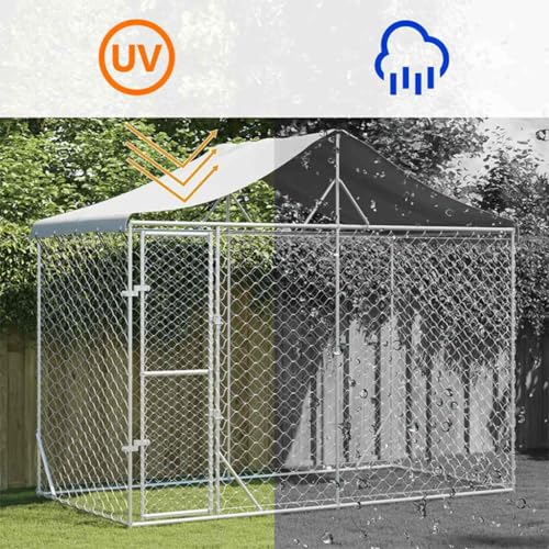 vidaXL Outdoor Hundezwinger mit Dach, Hundehütte mit abschließbarer Tür, Hundekäfig für den Außenbereich, Hühnerstall Hundezaun Hundeauslauf, Silbern Verzinkter Stahl