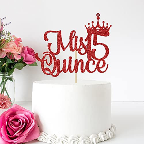 Mis Quince 15 Cake Topper, Cheers To 15 Years, Hello 15, Happy 15Th Birthday Party Decorations Red Glitter. #TOP2