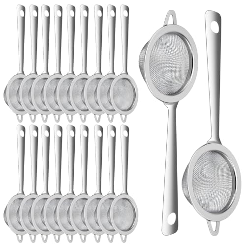 TAICHEUT 20PCS Small Sieve Fine Mesh, 16x5.5cm Stainless Steel Tea Strainer with Handle for Loose Leaf Tea, Cocktail Mixing, Spices, Baking Ingredients