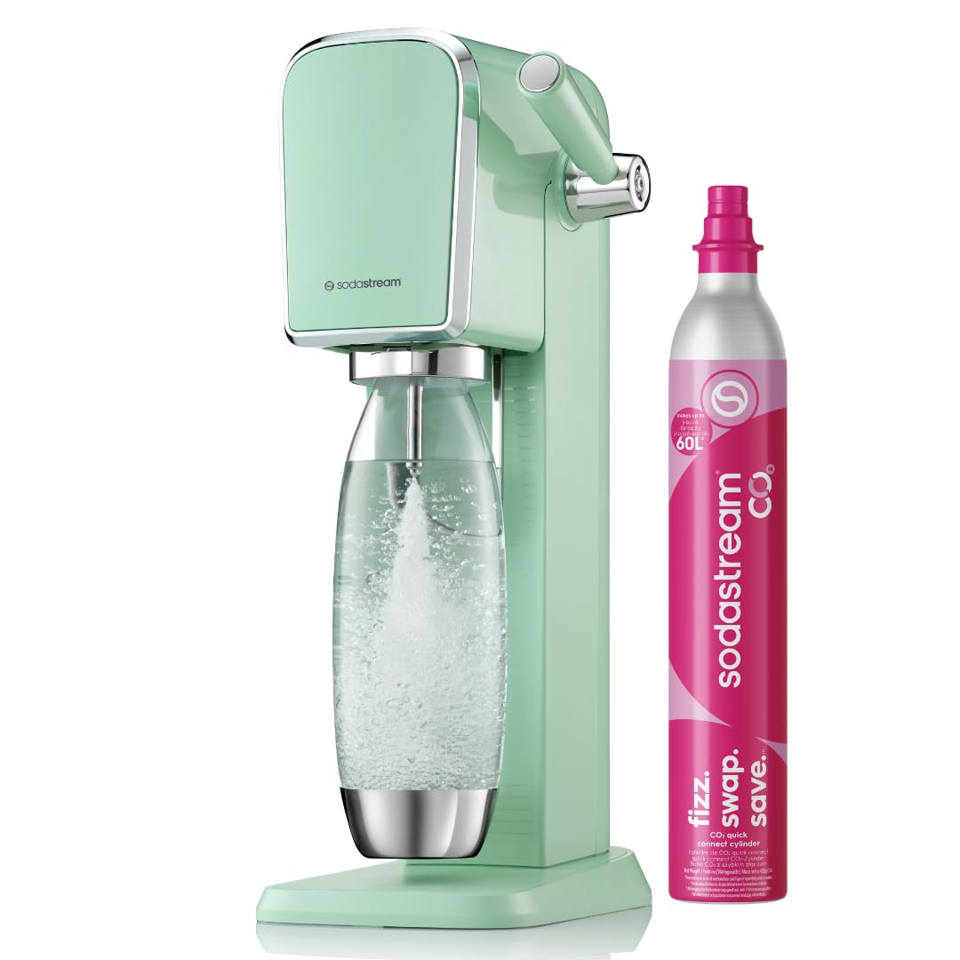 SodaStream - Art Sparkling Water Maker, Retro Design, Quick Connect CO2 system, Includes 60L Gas Cylinder, BPA-Free 1L Bottle, Mint Green