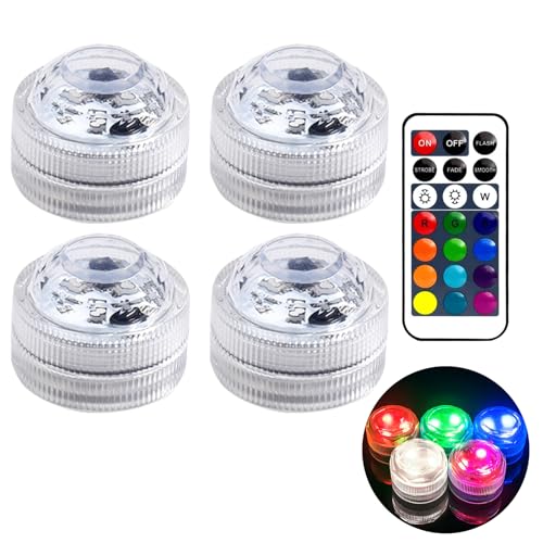 Doukesh Mini Luces LED Sumergibles con Control Remoto,Luces Sumergibles,Piscina Luz LED Impermeable,Luz de Iluminación de Piscina para Decoración Acuario,Estanque,Bodas,4 Piezas