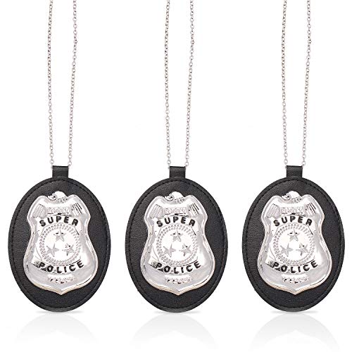 Beelittle Police Badge with Chain Cop Necklace Police Costume Accessory (3pcs)
