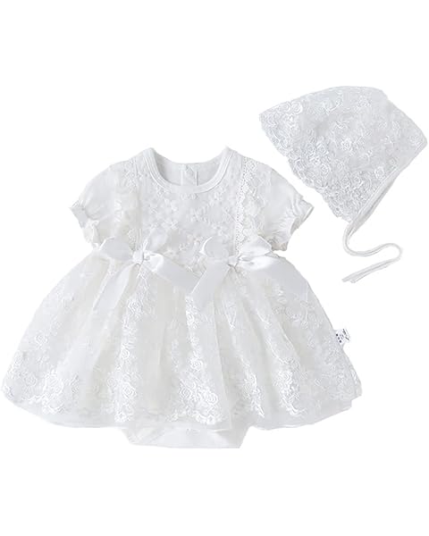 Toddler Baby Girl Long Sleeve Fall Dress Flower Lace Wedding First Birthday Baptism Christening Dresses with Hat Outfit