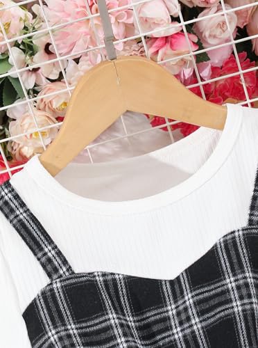 Hilinker Girls Plaid Ruffle Long Sleeve Dress Ribbed Belted Pleated Dresses with Hat3