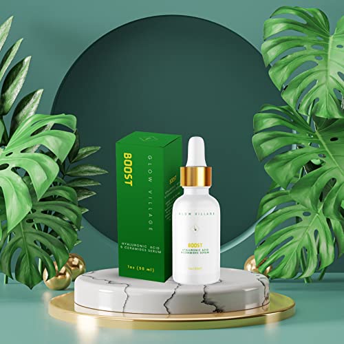 Glow Village Boost Hyaluronic Acid And Ceramides Serum | Oil-Free, Vegan, Lightweight | Moisture Boosting, Barrier Protecting, Ideal For Daily And Nightly Use, For All Skin Types | 1 Oz #TOP3
