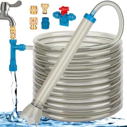 Image of fishkeeper 50FT Aquarium Gravel Vacuum Water Changer - Flow Adjustable Faucet Universal Siphon Quick Pump with 6 Adapters, Bucket-Free Fish Tank Cleaning Tools for Drain & Fill (2025 NEW)