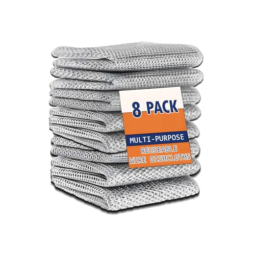 Image of Multipurpose Wire Dishwashing Double Layer Rags for Wet and Dry Stainless Steel Scrubber Non-Scratch Wire Dishcloth for Washing Dishes Sinks Counters Easy Rinsing Machine Washable (Pack of 8)