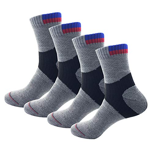 GLOYY 4P Pack Men's Cotton Moisture Wicking Cushion Crew Socks Sport Hiking Working (Color5)