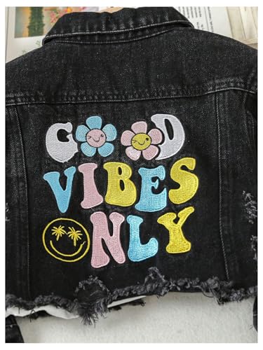 WDIRARA Girl's Letter Graphic Denim Jacket Raw Hem Long Sleeve Button Down Outerwear3