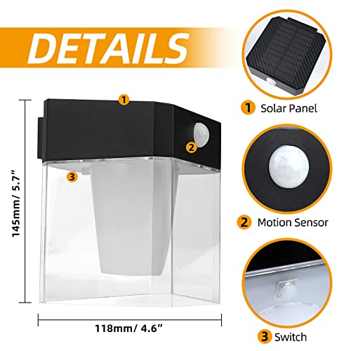 Brimmel Solar Sconce Lights Outdoor Aluminum Solar Wall Lights Motion Sensor, Dusk To Dawn Solar Wall Lights Waterproof Solar Sconce Lantern Wall Mount Light For Wall Porch Front Door Garage Backyard #TOP1