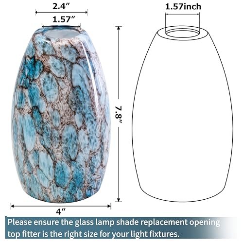 Image of GO&SO Blue Glass Lamp Shade Set of 2,7.8 inch H x 4 inch D,Oval Pendant Light Shade | 1.57 inch Fitter E26 Base,Hand-Blown Art Fixtures,Chandelier Shades for Kitchen Island,Hanging Light Shades
