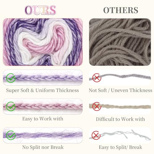 Image of Aeelike Cake Yarn for Crocheting, 6 Skeins Gradient Yarn Fairyland Yarns100g (3.52 oz) 245m (267 Yards) # 3 Light Weight, Super Soft Ombre Yarns Making Colorful Blanket Scarves Hat, Purple Gradient