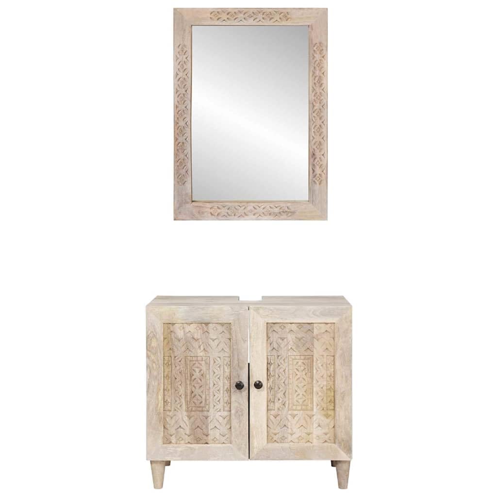 Juego de muebles de baño de 2 piezas, color blanco, 62 x 33 x 58 cm, soporte de madera, espejo de 50 x 70 cm, espejo plano, diseño moderno, robusto y duradero, para baños pequeños