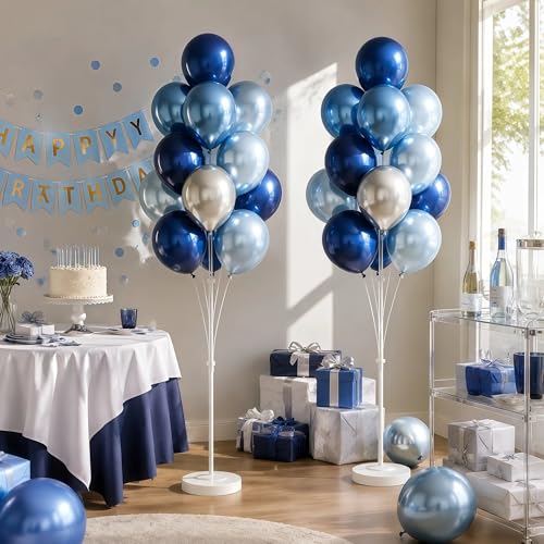 Image of Balloon Column Stand Kit,2 Sets of Assorted Rainbow Balloon Tower Pillar with 10inch Bright Color baloon Reusable Design for Grirls Party,Birthday, Wedding,Baby Shower (Metallic Blue Sliver)