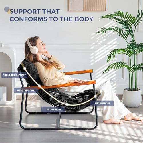 MAXYOYO Modern Accent Chair, Comfy Living Room Chair with Metal Frame Wooden Armrest, Upholstered Armchair with Soft Cushion - Image 4