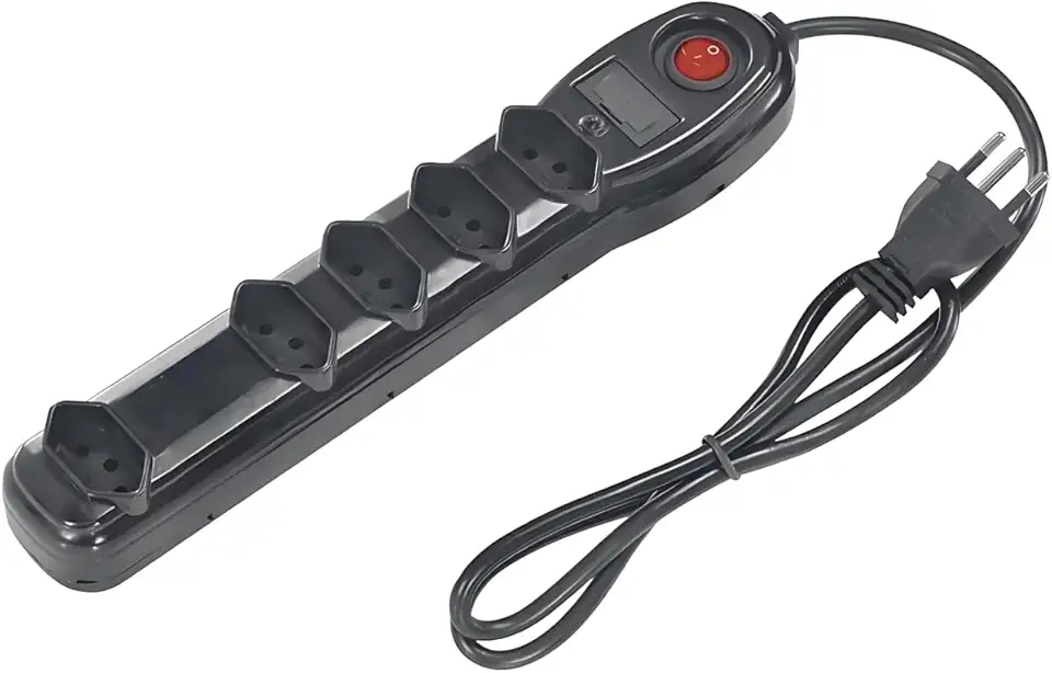 Filtro de Linha 5 Tomadas Régua Preto Extensão Bivolt 110/220 Para Escritorio Computador Impressora Homologado Protecao Original E&A