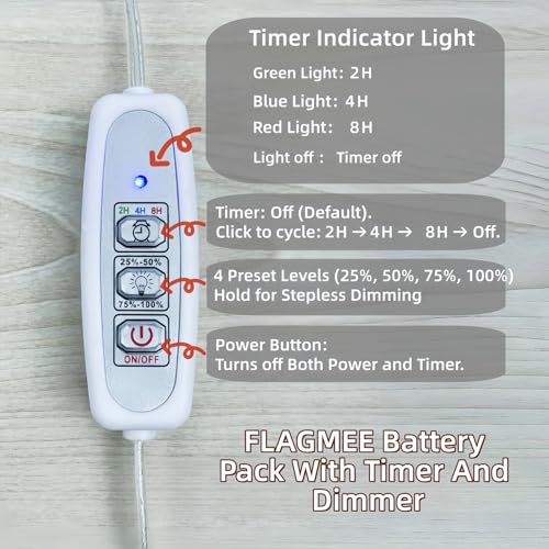 Image of Portable Battery Pack with Timer for 5V USB Neon Signs, Battery Box with USB Female Port for 5V LED Lights, Auto 2 /4 /8-Hour Shut-Off Cycle, Set Timer, Save Power