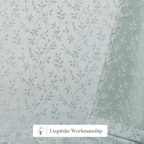 Image of Yellow Weaves 2 Pcs Jacquard Leaf Eyelet Long Door Curtain - Perfect for Home, Office, Bedroom, Living Room & Balcony - 7 Feet (Sky Blue)