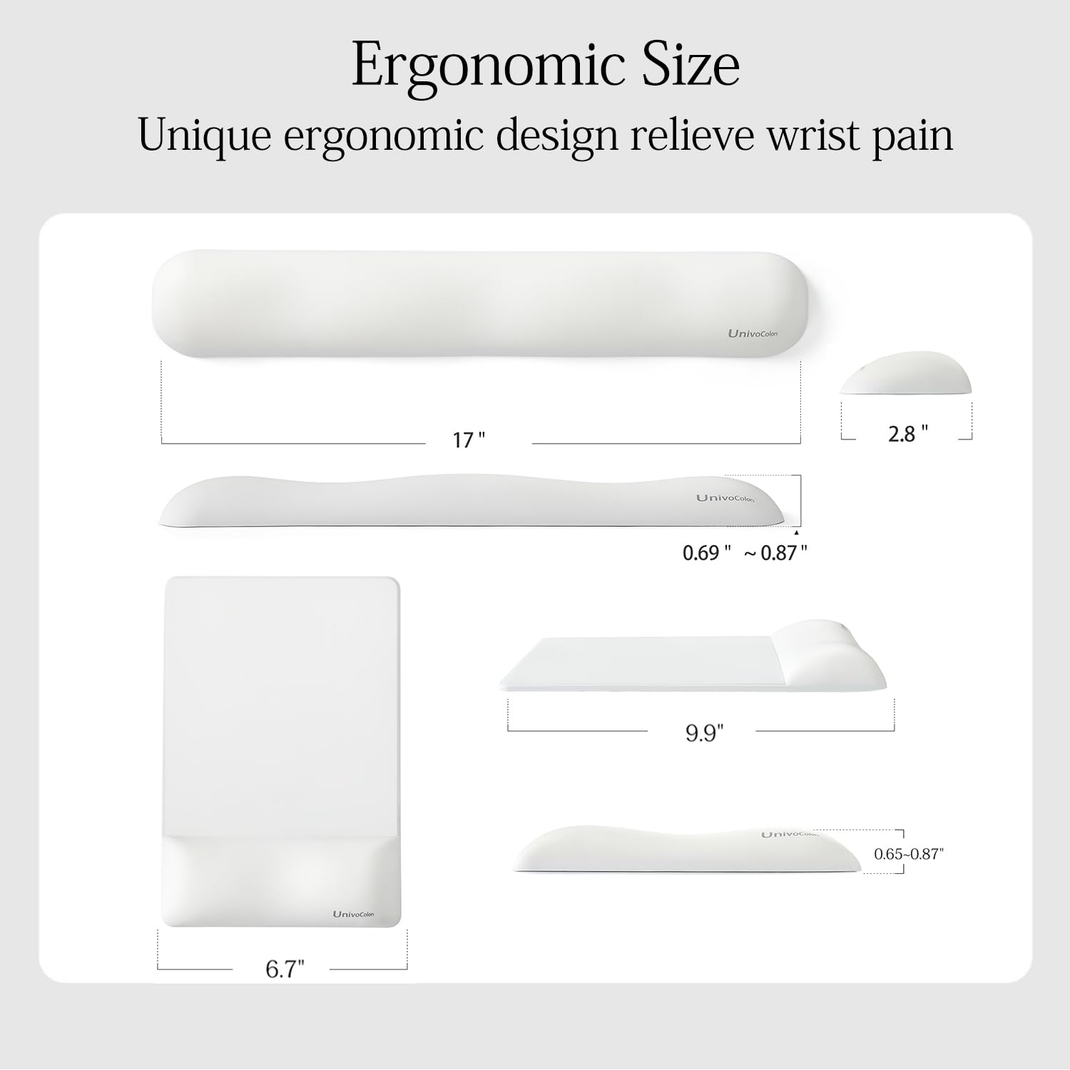 Univo Colors Set di tappetini per mouse con poggiapolsi, materiale PU di alta qualità, design ergonomico, riduce l'affaticamento, supporta il funzionamento a lungo termine, cuscino in memory foam