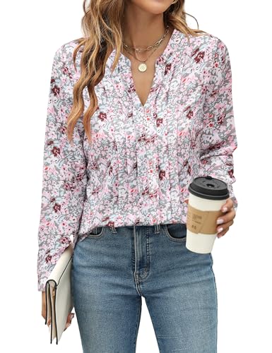 Blooming Jelly Women's Dressy Casual Blouses Business Work Tops Long Sleeve V Neck Pleated Shirts 2025 Fall Outfits