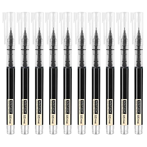 Writech WRITECH-2020904-10-BLACK Rolling Ball Pens Quick Dry Ink 0.5 Mm Extra Fine Point Pens 10 Pcs Liquid Ink Pen Rollerball Pens Black Color cover