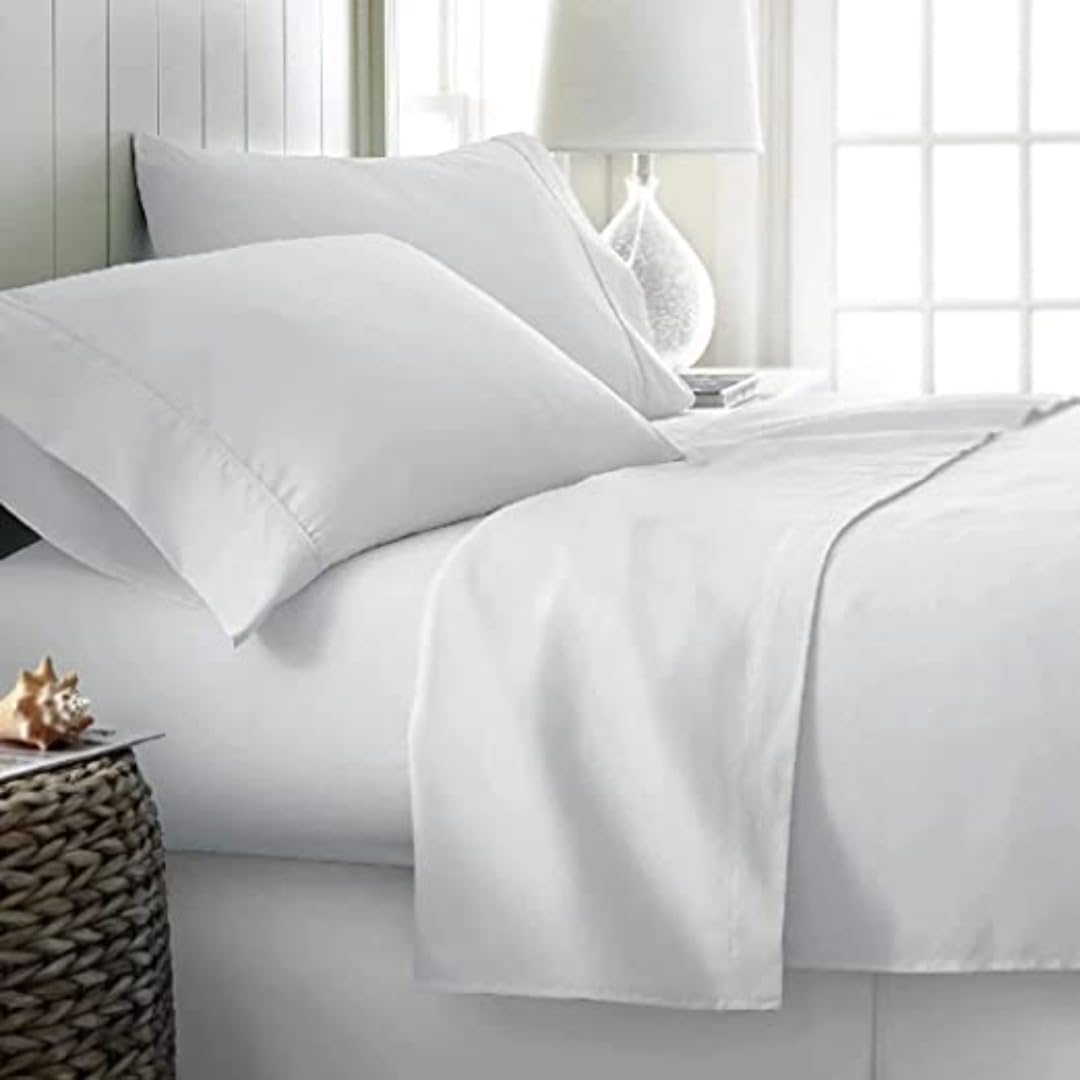 Flat BedSheet with 2 Pillow Covers 600 TC 100% Egyptian Cotton Bedsheet Comfortable & Durable Hotel Quality Sheet (Super King_110x110, White)-image-19
