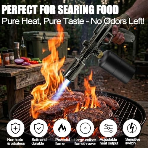 Image of Powerful Propane Torch Gun, Adjustable Flame Kitchen Blow Torch for Cooking, Searing Steak, BBQ, Campfire, Charcoal Lighter (Tank Not Included)