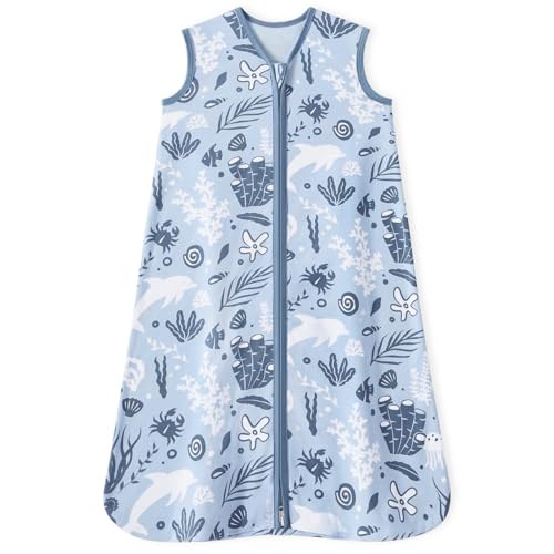 Unnivoll Baby Sleep Sack 12-18 Months 100% Cotton Lightweight 0.5 TOG Wearable Blanket Baby Sleep Bag with 2-Way Zipper for Infant Toddler Blue Dolphin