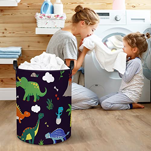 Clastyle 45L Waterproof Adorable Dinosaur Laundry Basket Black Collapsible Laundry Hamper With Handle Kids Toys Room Storage Basket With Drawstring, 14 * 17.7 In #TOP3