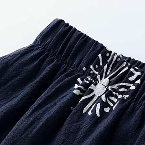 Image of Cotton Linen Capri Pants for Women 2025 Casual Printed Cropped Palazzo Pants Elastic Waist Lounge Baggy Trousers