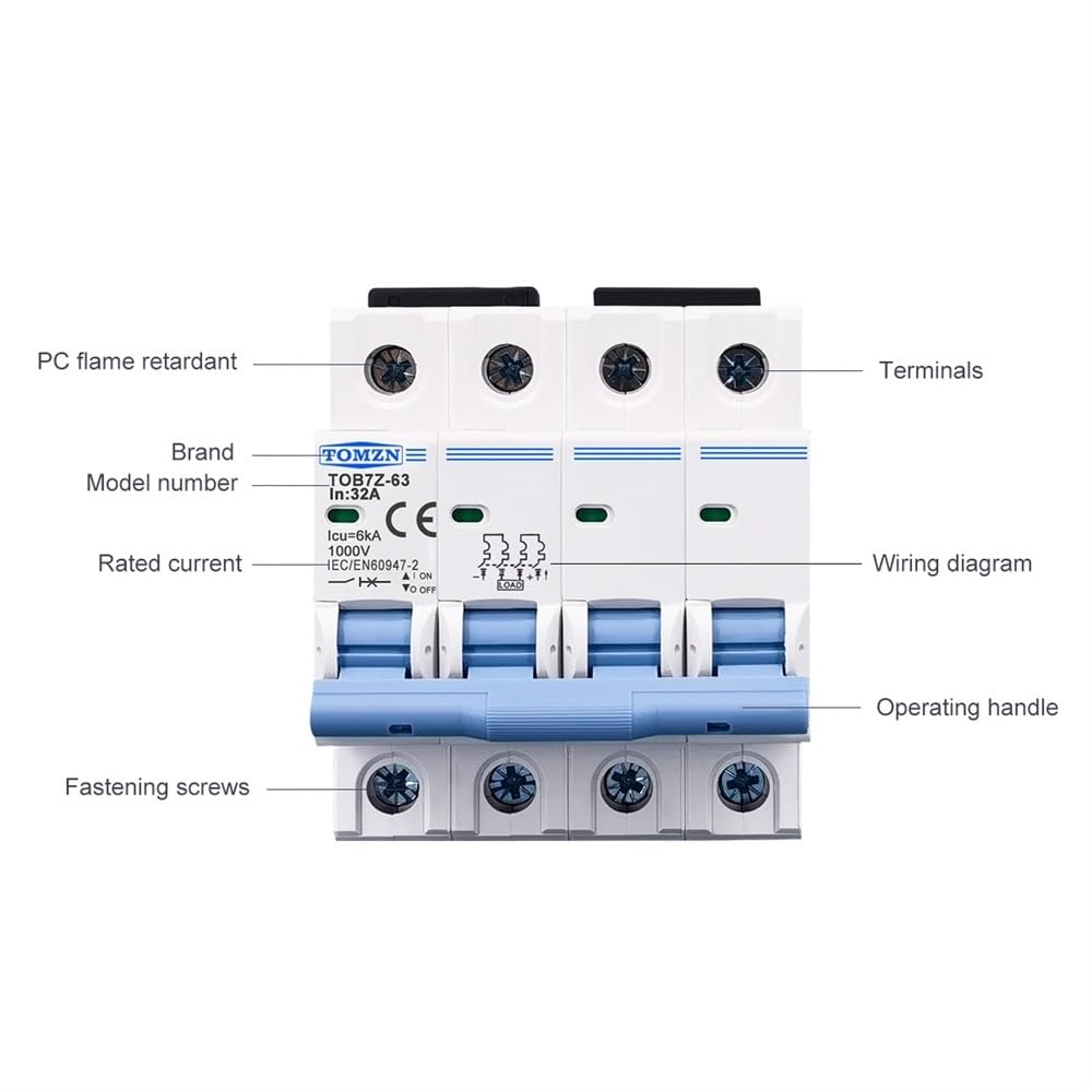 Salvavita Riarmo Automatico 4P DC MCB 1000V Solare PV. Sistema Mini Interruttore 3A 6A 10A 16A 20A 25A 32A 40A 50A 63A DC MCB Differenziale Riarmo Automatico(6A)