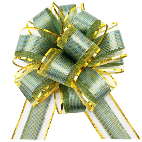 G2PLUS 12PCS Lazo Regalo Verde,Lazos Adorno Coche Boda Lazos de Regalo Grande con Cinta Lazos Automáticos para Decoración Boda Coche Fiesta DIY