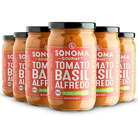 Sonoma Gourmet Tomato Basil Alfredo Pasta Sauce | Keto Certified, Gluten Free, and No Sugar Added | Made With Real Cream and Fresh Ingredients | 15.5 Ounce Jars (Pack of 6) Cover