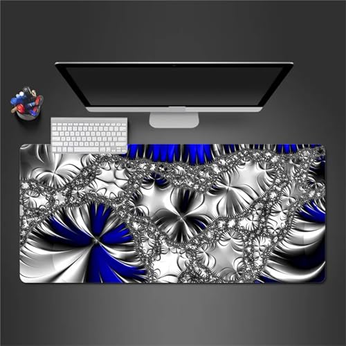 Podkładka pod mysz do gier 1200 x 600 x 2 mm, duża podkładka pod mysz XXL z gumową podstawą i zszytymi krawędziami do biura i domu (geometryczna niebiesko-szara)