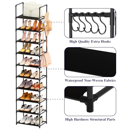 Shoe Rack, 10 Tier Tall Shoe Storage Organizer for Closet Entryway, 20-24 Pairs Narrow Metal Shoe Stand Shelf Holder Space Saving(Black) - Image 5