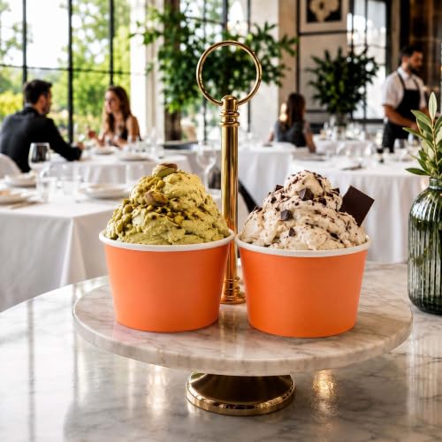 Image of Coppetta 4 Ounce Dessert Cups, 50 Disposable Ice Cream Cups - Lids Sold Separately, Heavy-Duty, Orange Paper Frozen Yogurt Bowls, For Hot And Cold Foods, Perfect For Gelato Or Mousse - Restaurantware