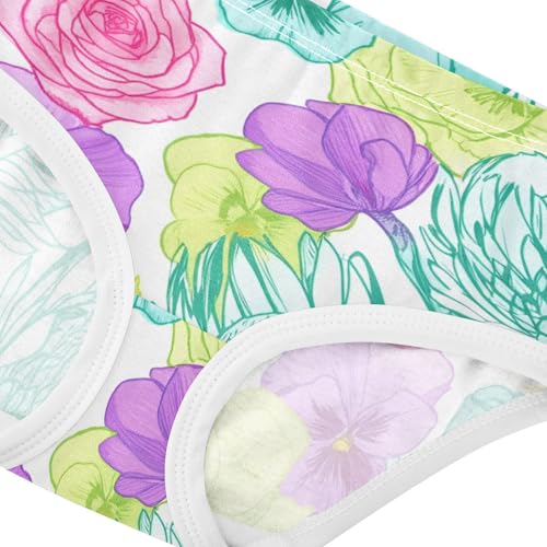 Cotton Girls Underwear Toddler Colorful Flowers Roses White Little Girl Panties Flower Briefs Undies Kids 2t4