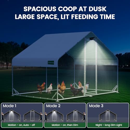 Image of CHIKENCOOP 9.8x6.5x6.5ft Metal Chicken Coop, Hardware Cloth, Solar Light