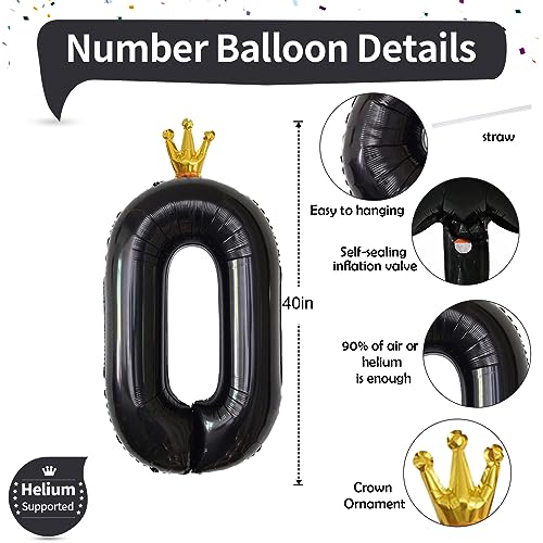 Image of Crown Black Number 0 Balloons for Girls, 40 Inch Foil Large, Crown 0-9 Set Number Balloon for Boys Birthday Party Baby Shower Anniversary Graduation New Year Party Decoration Supplies
