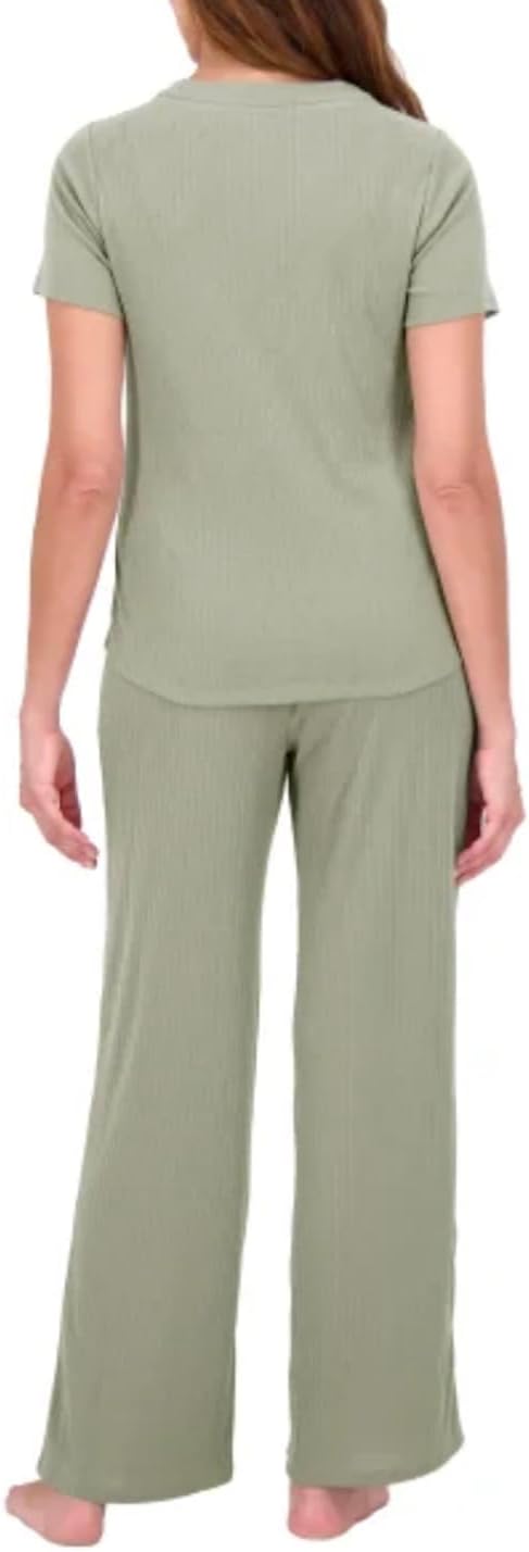 Women’s 4 Piece Pointelle Lounge Wear Pajama Set, Henley Tee, Tank, Short, and Pant - Image 3