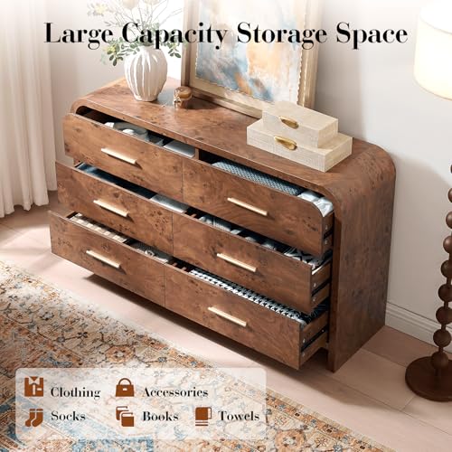 Image of Curved Drawer Dresser for Bedroom with 6 Drawers, 54'' Wide Chest of Drawer