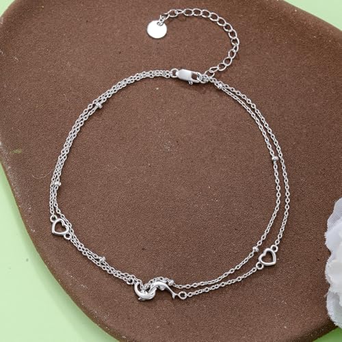 Image of 925 Sterling Silver Layered Ankle Bracelets for Women Jewelry Gifts | 925 Sterling Silver Layered Sea Turtles /Elephant /Wave Anklet Animal Bracelet Summer Ocean Beach Jewelry Gifts for Women