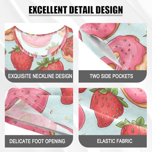ALAZA Strawberries and Donuts Pajama Set Short Sleeve Sleepwear Soft Lounge Nightwear4