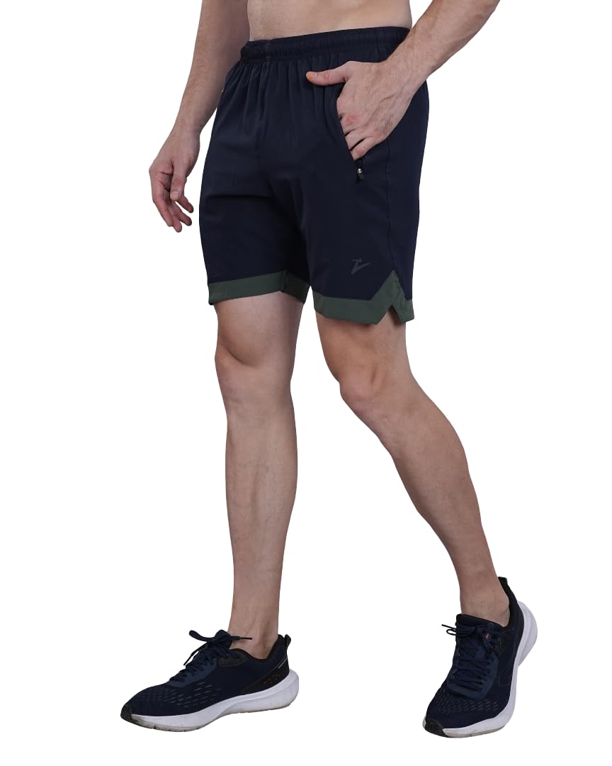 Men’s Navy Blue Sports Shorts with Elastic Waistband & Zip Pocket | Lightweight Quick Dry Gym Running Shorts |Stretch Athletic Workout Shorts for Training-image-28